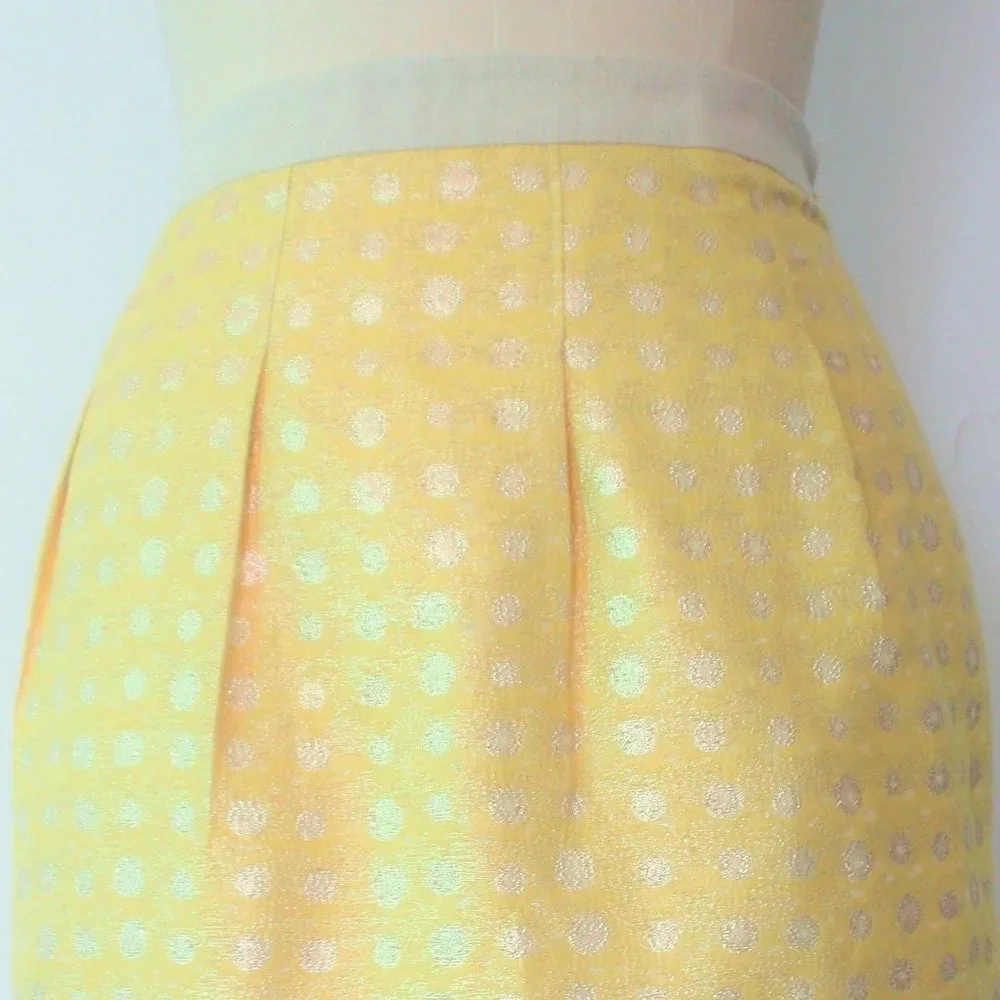 LOFT YELLOW GOLD POLKA DOT METALLIC SHIFT SKIRT 14 NWT